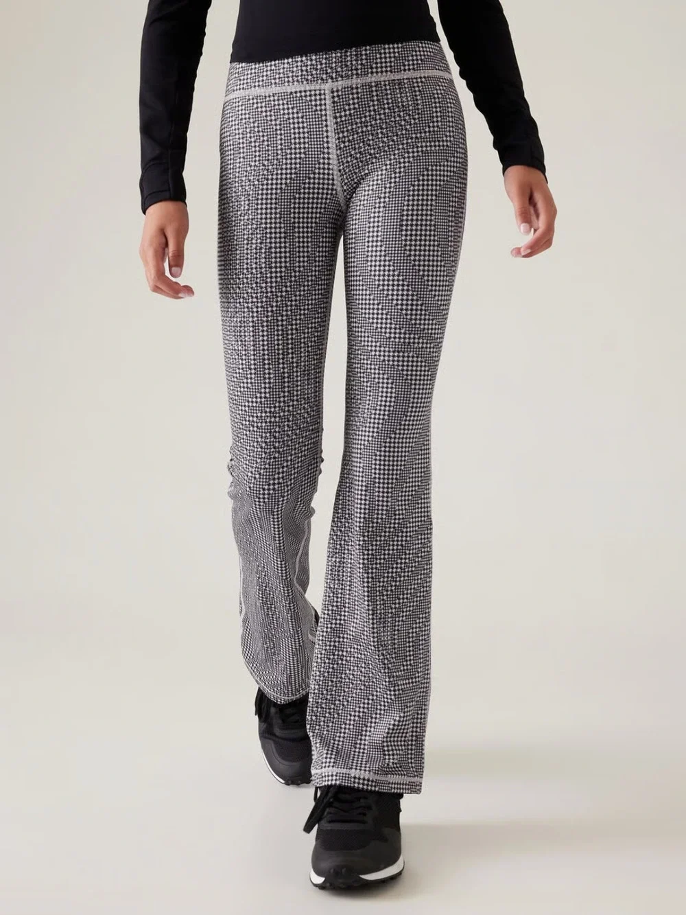 Athleta Girl High Chit Chat Flare Pant M 8-10 Black White Pockets Logo NWOT